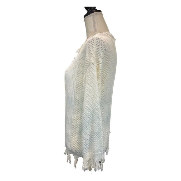 POL‎ Womens Small Oversized Distressed Sweater White Light Blue Ombre Tie Neck - Picture 2 of 8